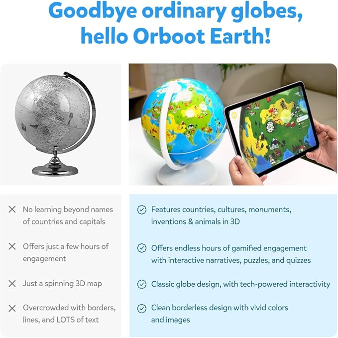 PlayShifu Globe for Kids– Orboot Earth: Interactive Kids Globe with 1000+ Facts on Animals, Places & Monuments | Tech-Powered Learning Toy & STEM Gift for Kids Ages 4–10