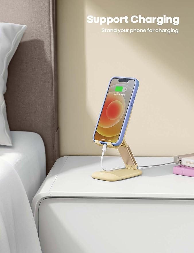 Lamicall Phone Stand for Desk - Cell Phone Holder Desk Accessories Desktop Office Must Have, Compatible with iPhone 15 14 13 Pro Max Mini, 12 11 XR X 8 7 6 Plus SE, 4-8'', Yellow