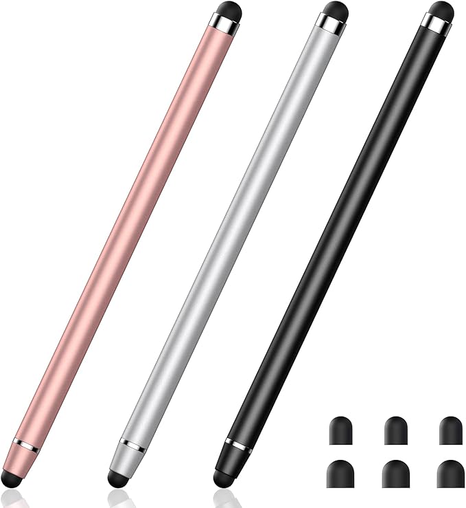 3 PCS Stylus Pen for Touchscreen,2-in-1 High Precision Stylus,Stylus Pen for iPad/iPhone/Android Tablets and Capacitive Touchscreens(Black/Silver/Rose Gold