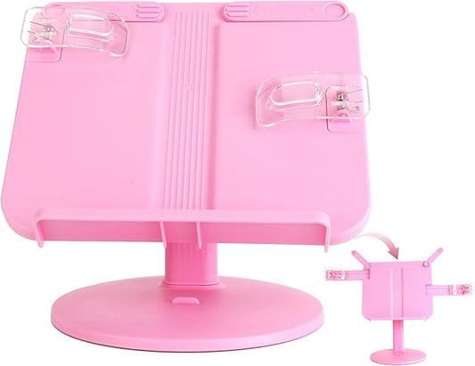 Kids Book Stand, Adjustable Reading Holder, Thick Base, Foldable Reading Stand with Elastic Page Clips, for 8.5"×11" or Smaller, Gift for Children, Pink