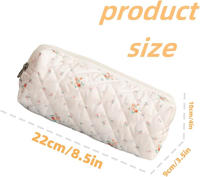 Carry bloom Pencil Pouch Cute Pencil Case for Girls Aesthetic Pencil Bag with Zipper Pen Cases School Supplies Makeup Bag (3 floral beige)