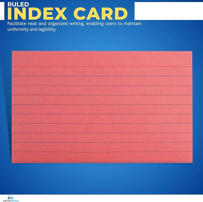1InTheOffice Ruled Red Index Cards 3x5, Cherry Red, 200/Cards