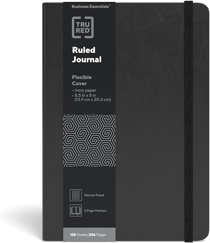 STAPLES Medium Flexible Cover Ruled Journal, Black – Softcover Writing Notebook