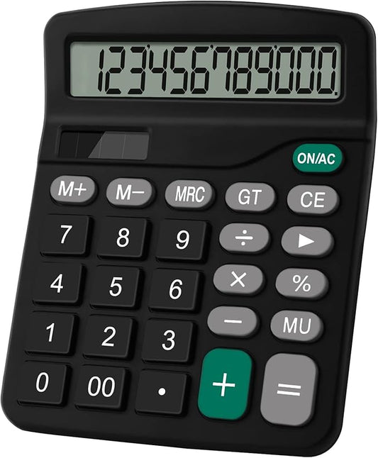 Desktop Calculator, 12-Digit Solar Calculator with Extra Large LCD Display, Big Comfortable Buttons, Solar Powered, Standard Office Desk Calculator for Home, School & Business
