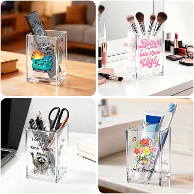 Never Let Anyone Dull You Sparkle Acrylic Cosmetic Organizer Pen Holder, Motivational Acrylic Desk Holder Cup for Pen Pencil, Inspirational Office Gifts for Women Coworker Femal Leader Bestie