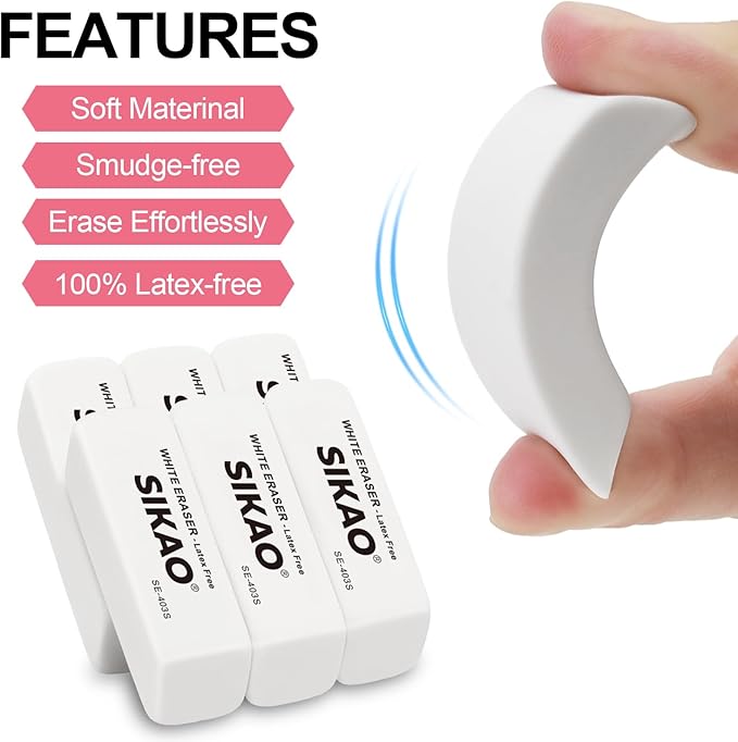 White Erasers, 12 Pack Pencil Erasers for Kids – Latex-Free & Smudge-Free Beveled Rubber Erasers for School Supplies, Classroom, Tests & Homework