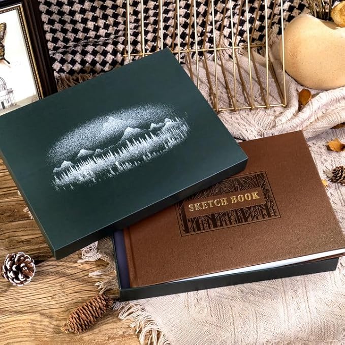 CAGIE Hardcover Sketch Book for Drawing, Mixed Media Sketchbook 120lb/200 GSM, 9" x 12" Lay-Flat Large Sketchbook, Sketch Pad for Artist Drawing, Boxed for Gifts, 60 Sheets/120 Pages, Brown