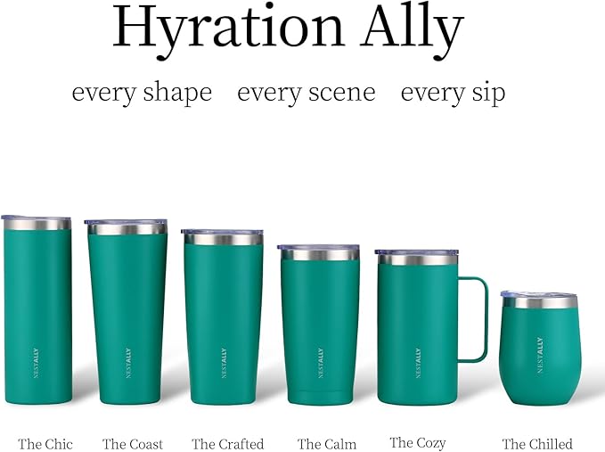NESTALLY Coast 20oz Stainless Steel Tumbler, Extra Capacity Holds Up to 22oz, Double Wall Vacuum Insulated Travel Coffee Mug with Lid & Metal Straw, Leakproof Reusable Cup for Travel (Teal Green)