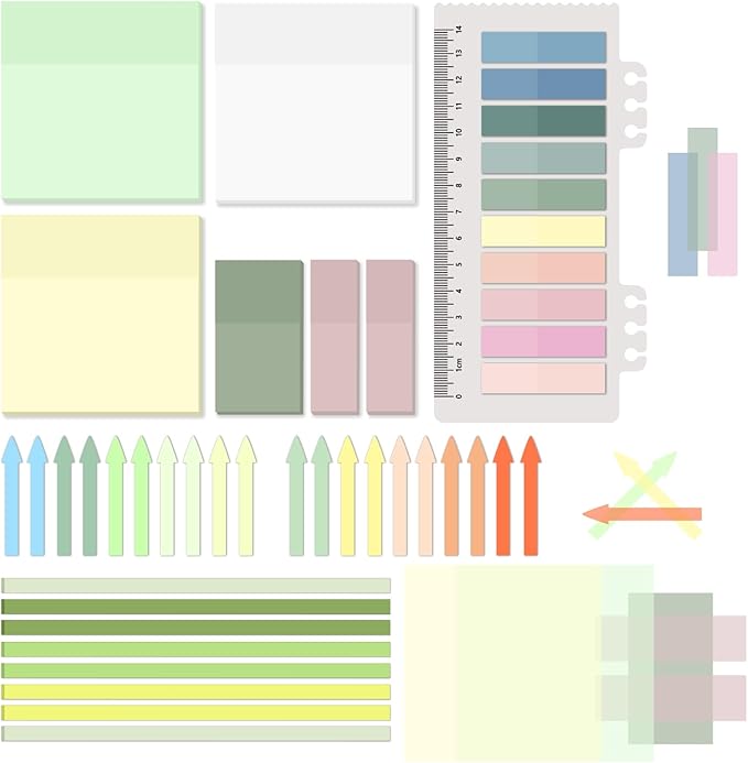 1060 Sheets Transparent Sticky Notes, Clear Tabs and Long Highlighter Strips Page Markers for Books, Writable Annotation Index Flags Tapes for School Office Annotating Supplies (Morandi)