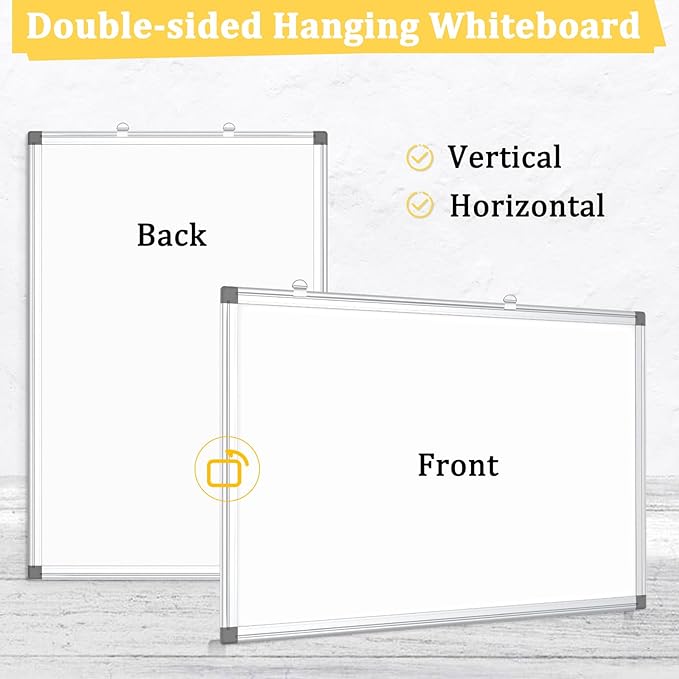 3 Pack Double-Sided Magnetic Whiteboard, 24" x 18" Dry Erase Board, Aluminum Frame White Board for Wall, Hanging Mounting White Board Dry Erase Marker Board for Office, School, Home