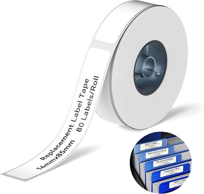 NIIMBOT Thermal Transfer Labels 0.55''x3.35'', for N1(B18) Label Maker, Long Storage Time, for Office Warehouse Tools Organization File Folders Labeling, White(14mmx85mm)