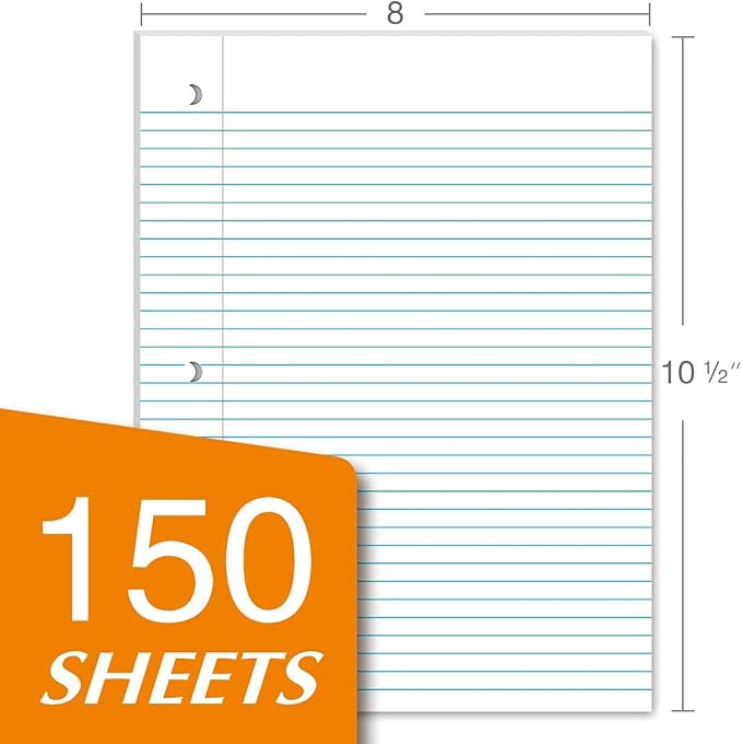 Kaisa Loose Leaf Paper Filler Paper 8x10.5 inches, College Ruled, 3-Hole Punched for 3-Ring Binder, 150 Sheets/Pack (3 Pack) F15001C