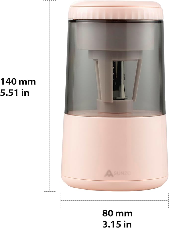SUNZO Electric Automatic Pencil Sharpener, auto feed, hands free, electronic, rechargeable battery powered, small & portable, for colored pencil, for office & classroom (Pink)