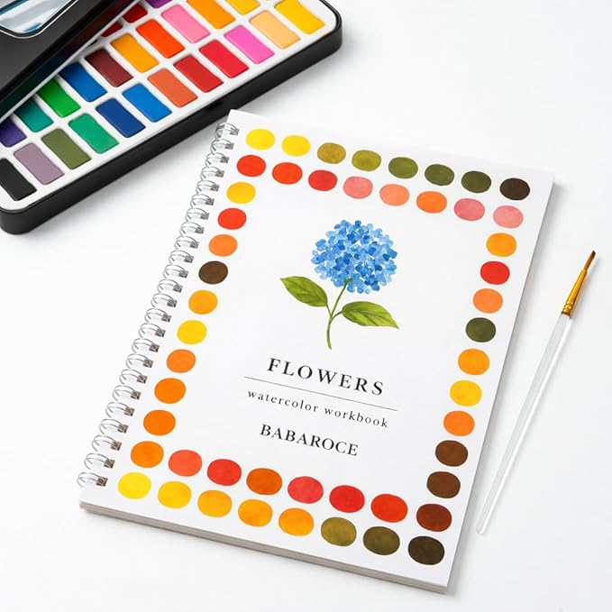 Watercolor Practice Workbook with Guided Themed Pages – Spiral Bound Painting Exercise Book with Included Paint Set & Assorted Brushes for Beginner Art Practice (Autumn)