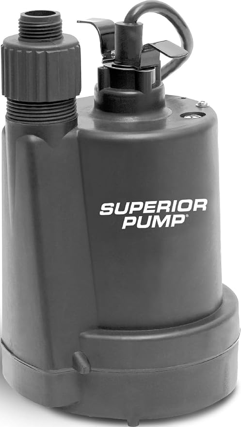 Superior Pump 91250 1800GPH Thermoplastic Submersible Utility Pump with 10-Foot Cord, 1/4 HP