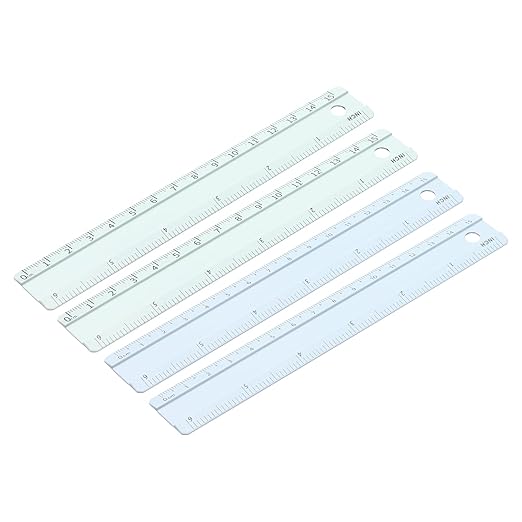 PATIKIL Metal Ruler 6 Inch/15cm, 4 Pcs Aluminum Straight Edge Ruler, Dual Scale Measuring Tool with Inch/Centimeter Scales & Hole for Math Office Drawing Engineering Home, Green/Blue