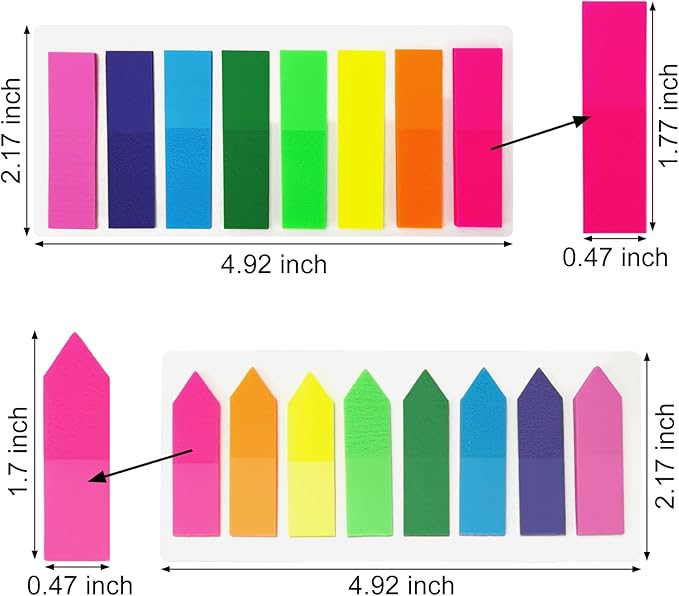 KICNIC Page Markers Colored Sticky Tabs 800 Pcs, Translucent Arrow Flags for Page Marking, Fluorescent Index Tab Stickers for Notebooks, Small Sticky Notes Flags [8 Colors, 4 Sets]
