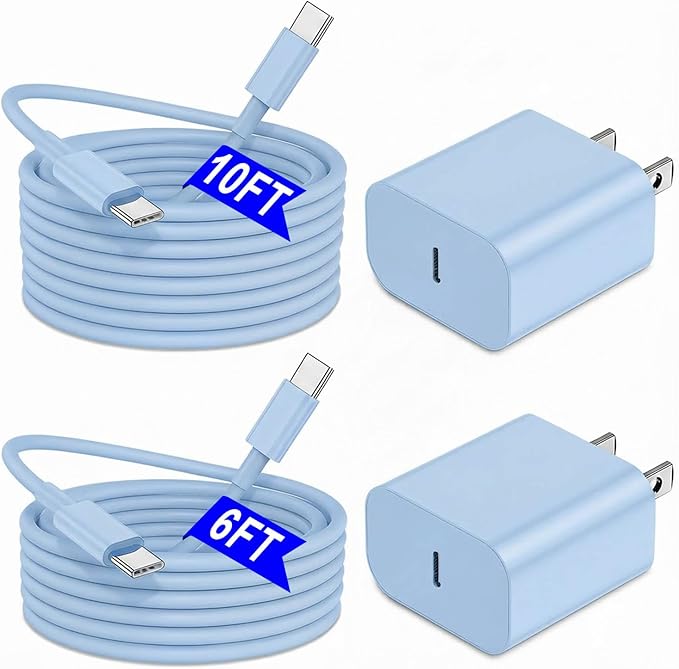 iPhone 17 16 15 Charger Fast Charging 6FT+10FT Cable, 20W USB C Charger, USBC Wall Charger for i Phone 17 Air 16 16e/16 Pro/16 Pro Max/15/15 Plus/15 Pro/15 Pro Max,i Phone iPad Pro/Mini (Blue)