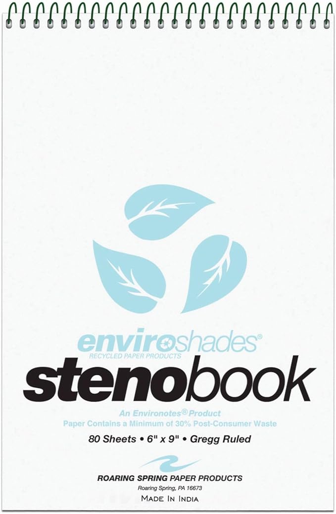 ROARING SPRING Enviroshades Colored Steno Books, 24 Pack of Memo Pads, Recycled Blue Paper, 6" x 9", 80 Sheets, Gregg Ruled, Perforated, Wirebound, Heavy Chipboard Back
