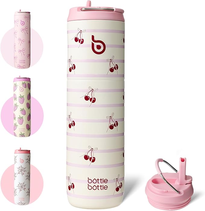 BOTTLE BOTTLE Insulated Water Bottle 24oz with Straw Lid and Handle Sports | for Travel Gym school,Stainless Steel Water Bottles,Double-Wall,Vacuum Metal,Leak Proof,BPA-Free