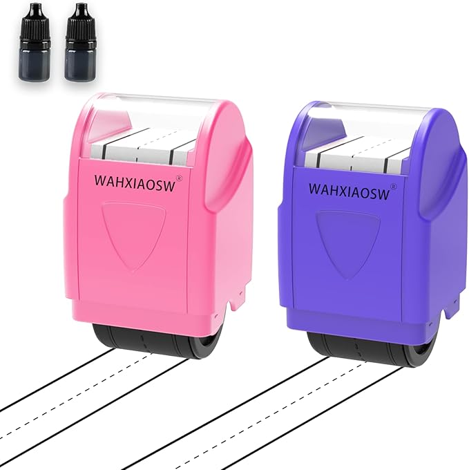 Handwriting Lines Stamp Roller Self-Inking Line Rolling Stamps Handwriting Practice Tool for Teachers Kids Kindergarten (Pink+Purple)