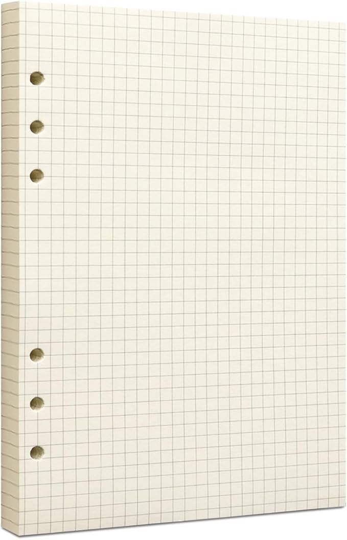 A5 Grid Filler Paper, 6-Hole Punched, 100GSM Graph Rule Paper/Quad Rule Filler Paper/Planner Inserts for Planners, Painting, and Bullet Journals,80 Sheets/160 Pages