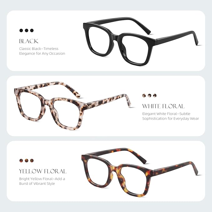 Reading Glasses for Women Men - Blue Light Blocking Magnifying Readers,Square Anti-Glare Computer Eyeglasses
