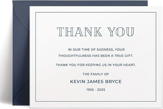 Personalized Stationery Notecards, Minimalist Custom Memorial Thank You Cards with Envelopes, Funeral Note Cards with Name & Prewritten Message for Bereavement Support - Tribute Flat