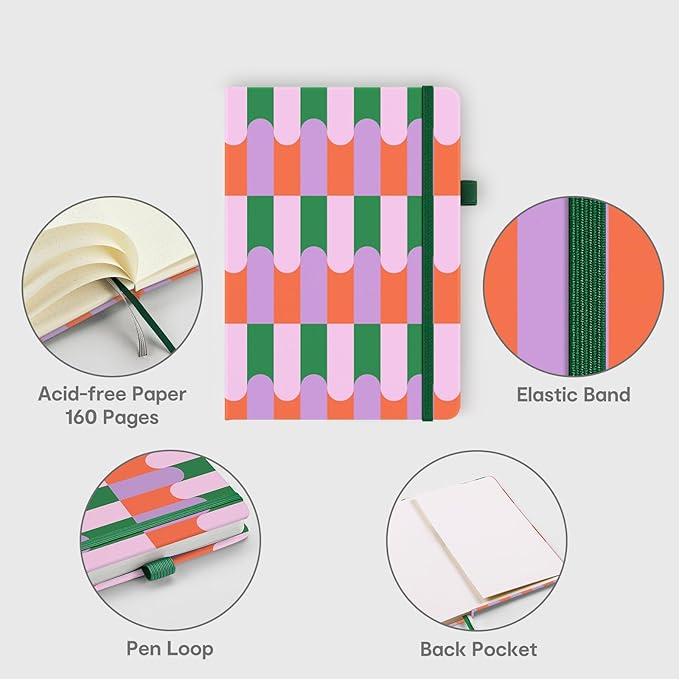 &And Per Se Dotted Journal Notebook, A5 Hardcover Aesthetic Dotted Notebook – 160 Pages 100gsm Thick Dot Grid Paper, 3 Sticker Sheets – Gift-Ready Journaling Kit for Women (Color Block)