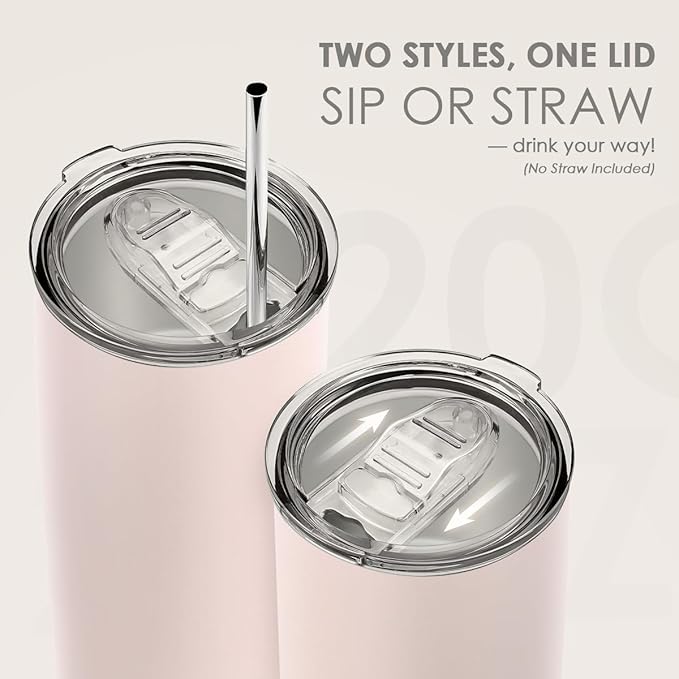 SANDJEST Stainless Steel Tumbler 20 oz, Double Wall Vacuum Insulated Mug with Lid, Travel Coffee Cup for Women Girls Friends Sisters, Birthday Christmas (Pale Pink)