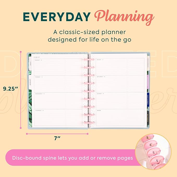 Happy Planner Disc-Bound Planner July 2026–June 2027, Includes 3 Extra Months and 2 Sticker Sheets, Classic Size, 7" x 9.25", Horizontal Layout, Mystic Moths Sage
