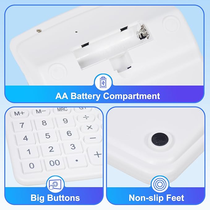 SAYEEC Desk Calculator, 12 Digit Desktop Calculator with Large LCD Display & Sensitive Button, Dual Solar Power & Battery, Standard Office Calculators Basic Function Calculators for Home School, White
