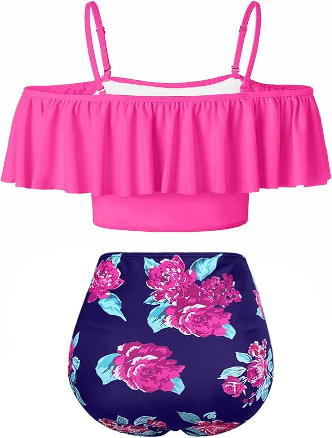 Kaei&Shi High Waisted Flounce Bikini Set,Tummy Control Swimsuits for Women,Off Shoulder