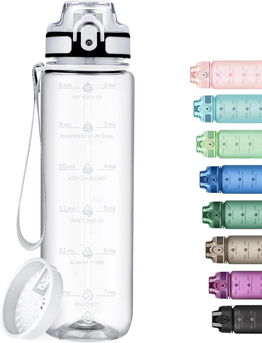 32oz Water Bottle with Time Marker, Motivational Drinking Bottle with Strap, BPA-Free Leak-Proof, Encouraging Water Bottle Time to Drink Water for Gym School Office Travel
