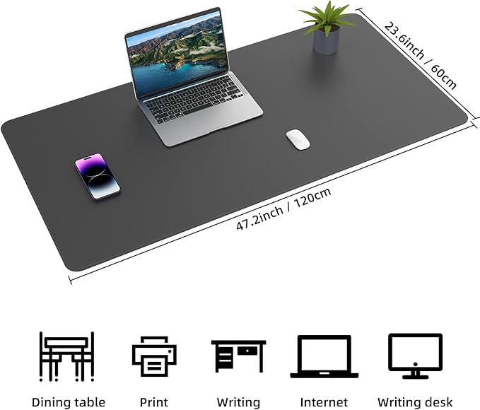 AFIING Cork Desk Mat 47" x 23.6", Dual-Sided Natural Cork & PU Leather Desk Pad, Non-Slip Waterproof Large Mouse Pad for Office, Home & Gaming (Black)