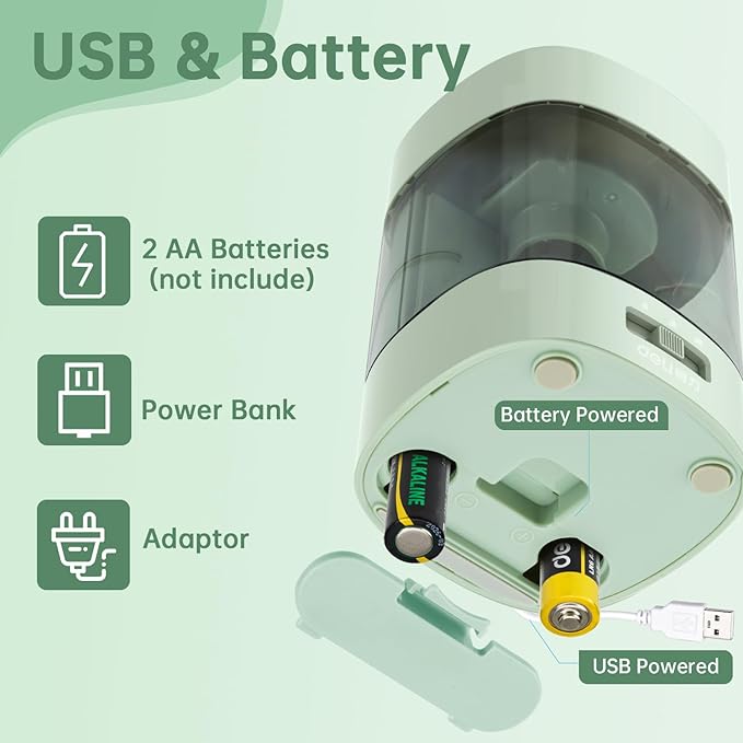 Deli Electric Pencil Sharpener, Automatic Pencil Sharpeners for No.2 Pencils Colored Pencils, USB & Battery Operated Pencil Sharpener for School, Home, Office, Classroom, Green