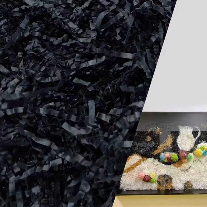 Gainspra 2 LB Crinkle Paper Filler for Gift: Shredded Wrapping for Gift Boxes or Wedding or Birthdays, Crinkle Cut Paper & Basket Stuffing Filler (Black)