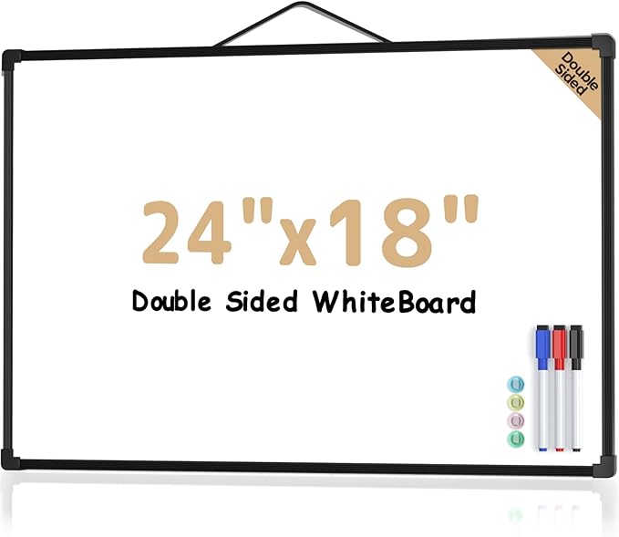 MaxGear White Board for Wall 24" x 18", Double Sided Dry Erase Board, Magnetic White Board Hanging Whiteboard for Home, School, Office, Black Frame