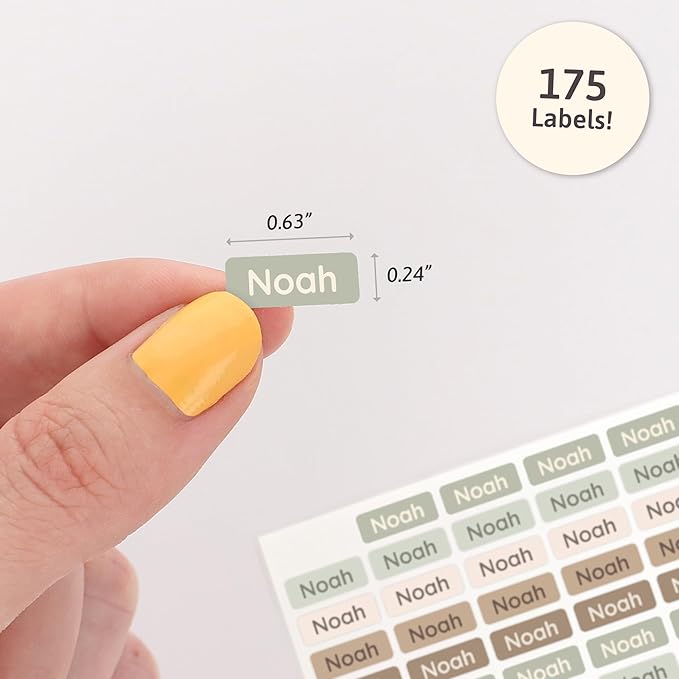 Mini Name Labels (175) - Custom Personalized Name Labels for Labeling Tiny Items, Washer and Dryer-Safe Waterproof Labels for Daycare, Preschool, and School - Dinosaur