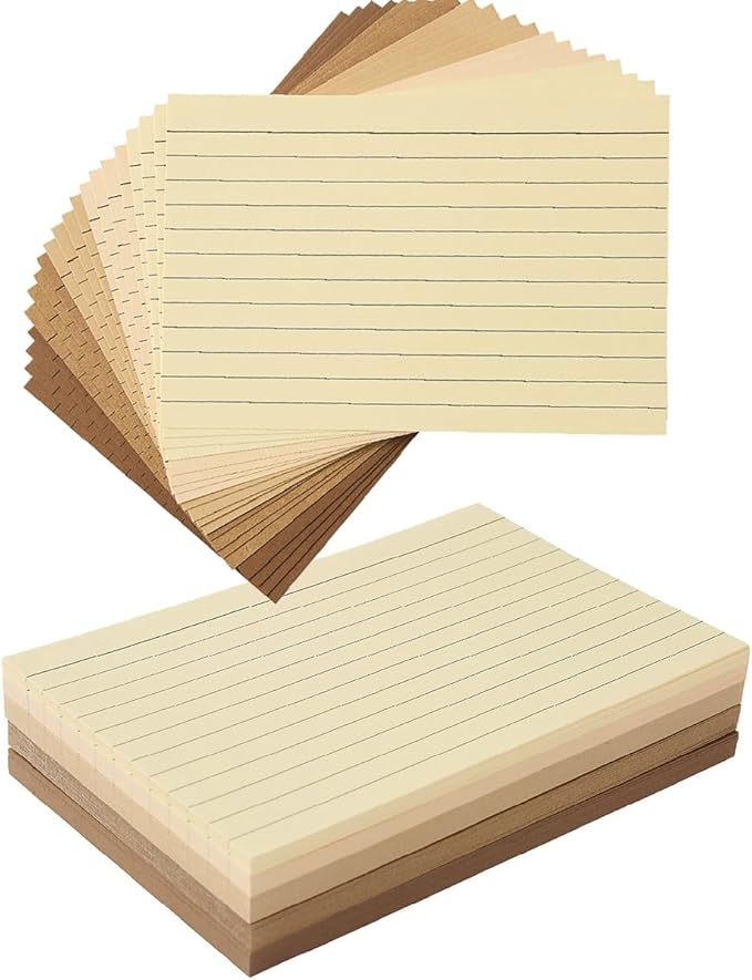 100 Sheets Colored Ruled Note Cards Index Cards, 250 GSM Heavy Flashcards, 5 Colors (5 Brown, 4x6)