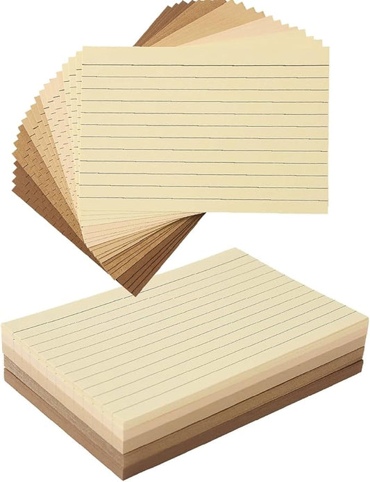 100 Sheets Colored Ruled Note Cards Index Cards, 250 GSM Heavy Flashcards, 5 Colors (5 Brown, 4x6)