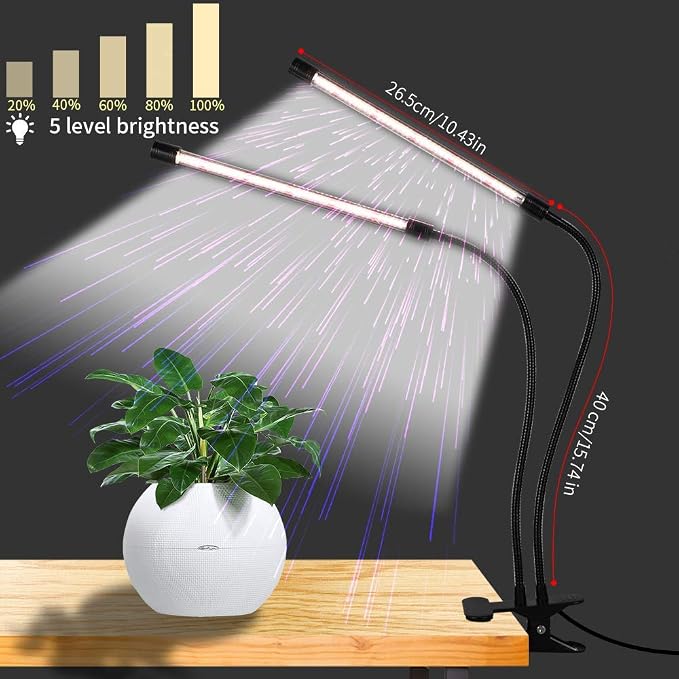 Grow Light,6000K Full Spectrum Indoor Plant Growing Lamp | Desk Lamp with White Red LEDs for Indoor Plants,Clamp with Flexible Gooseneck,Brightness Adjustable,Auto Timer 4 8 12Hrs