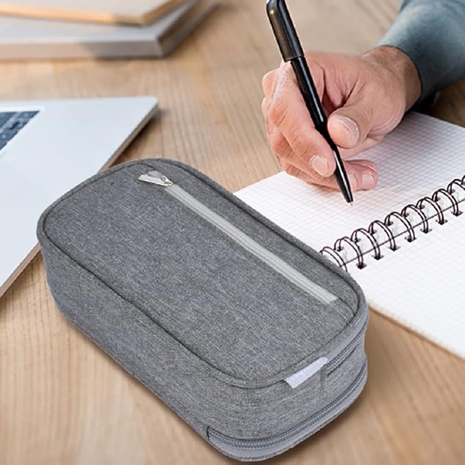 Chelory Large Capacity Pencil Case Big Pencil Bag Pouch High Storage 3 Compartments Pen Marker Holder Cases Office Stationery Organizer Supplies Makeup Bag Men Women, Gray