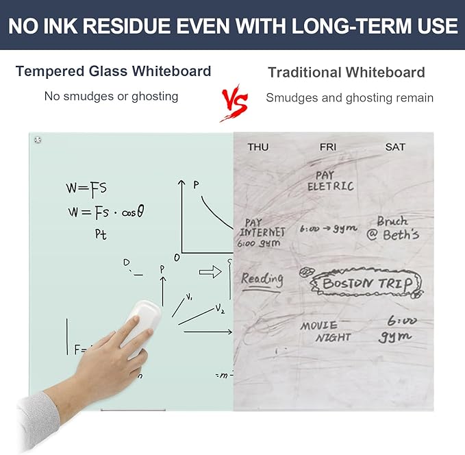 Glass Dry Erase Board, 96 x 48 Inches Magnetic Glass Whiteboard for Wall, 8' x 4' Large White Board for Office School Home Classroom, Wall Mounted