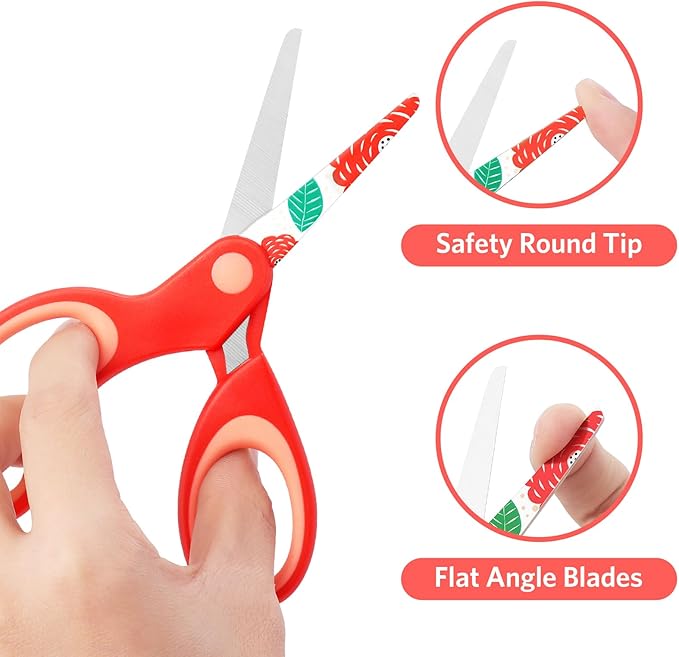 Asdirne Left Kids Scissors, Safety Children Scissors with Blunt Tip, Blades with Pattern, Great for Home and School, Assorted Color, 13.5cm, 3 Pack