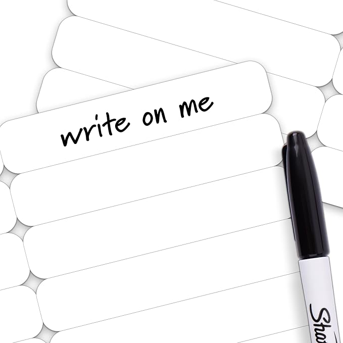 300 pcs Writable Iron on Name Tags for Clothing with Permanent Laundry Marker - Clothing Labels for Nursing Home & Daycare, Custom Fabric Labels for Clothes Washable Precut 2”x0.38”