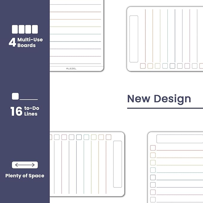 ALEZEL Magnetic Dry Erase List Board for Refrigerator, Reusable to Do List Board Set for Fridge- Includes 4 Dry Erase Shopping List Boards, 4 Markers + Eraser