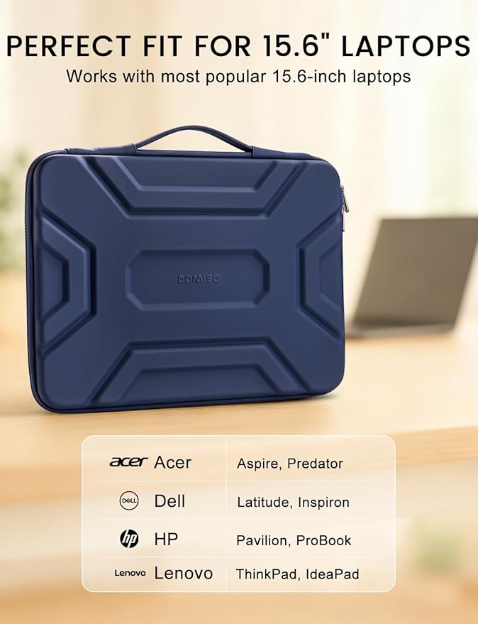 DOMISO 15.6 inch Laptop Sleeve, Shockproof and Waterproof EVA Protective Laptop Case, Laptop Sleeves for 16" MacBook Pro/Max M2 M1 2019-2023,15"-16" HP Dell Asus Laptop,Dell XPS 15, Dark Blue