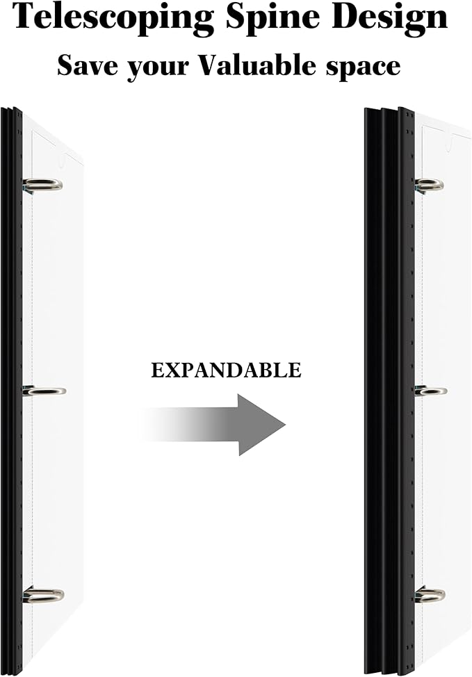 INFUN All-in-one Telescoping Binder Notebook-2PCS, Refillable 3 Ring Notebook Binder with 1 Plastic Movable Pocket Folder,5 Plastic Subject dividers and Graph Paper and College Ruled Paper-White