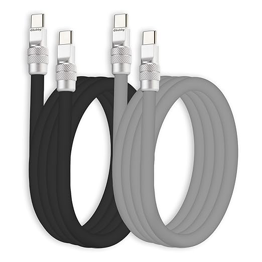 chubbycable Couple Chubby 2 Pack 240W USB C Cable Extra Thick Silicone Fast Charging Cable Compatible with iPhone 17-15 Series iPad Galaxy Series, Black+Gray, Type-C to Type-C, 3.3FT